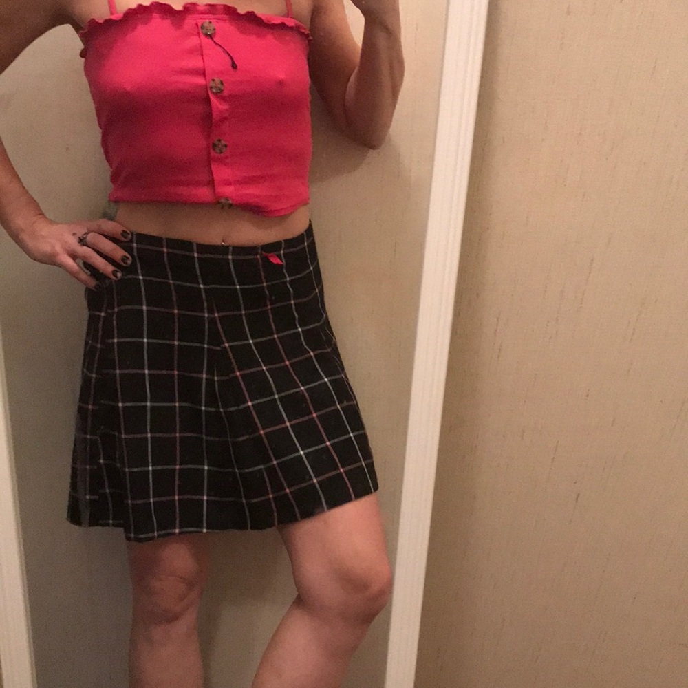 black and pink checkered plaid skirt!!10